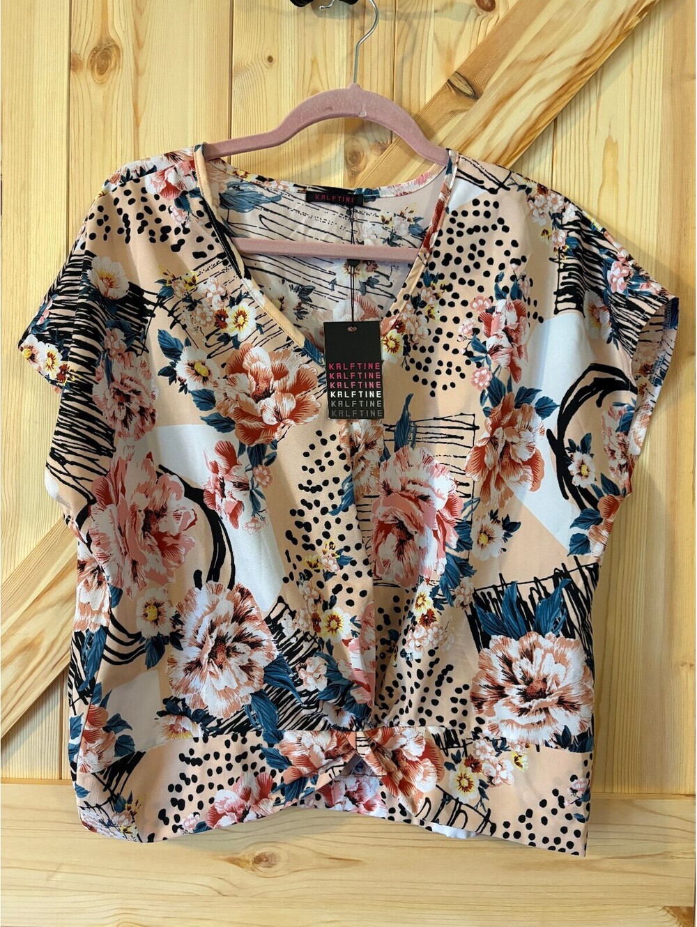 Kalftine Women's Floral Print Short Sleeve Blouse XL